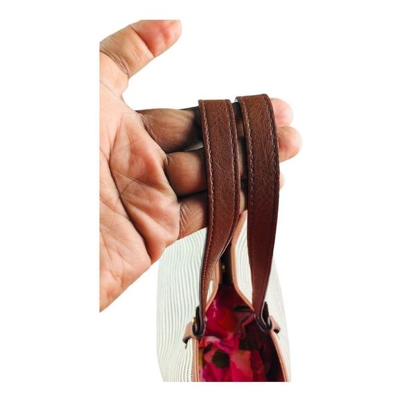 Fossil Rachel Black and Cream Striped tote shopper bag purse leather handles - Picture 3 of 9